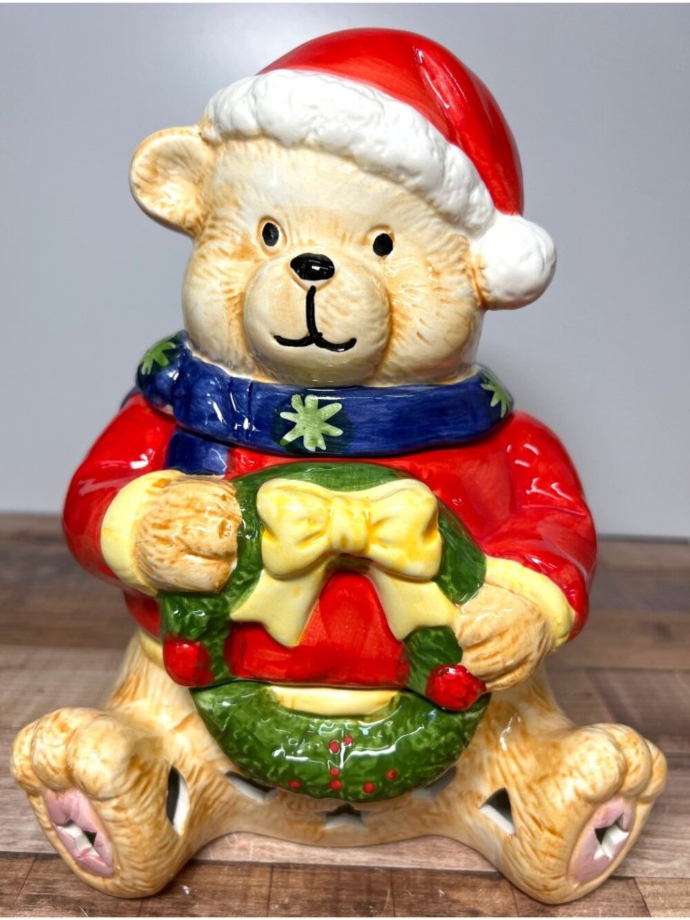 Vintage Gibson Christmas Bear Ceramic Cookie Jar & Candle Holder